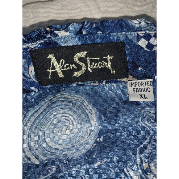 Alan Stuart Shirt Mens XL Banded Waist 70s 80s Retro Geometric USA Vintage Disco - Picture 2 of 8